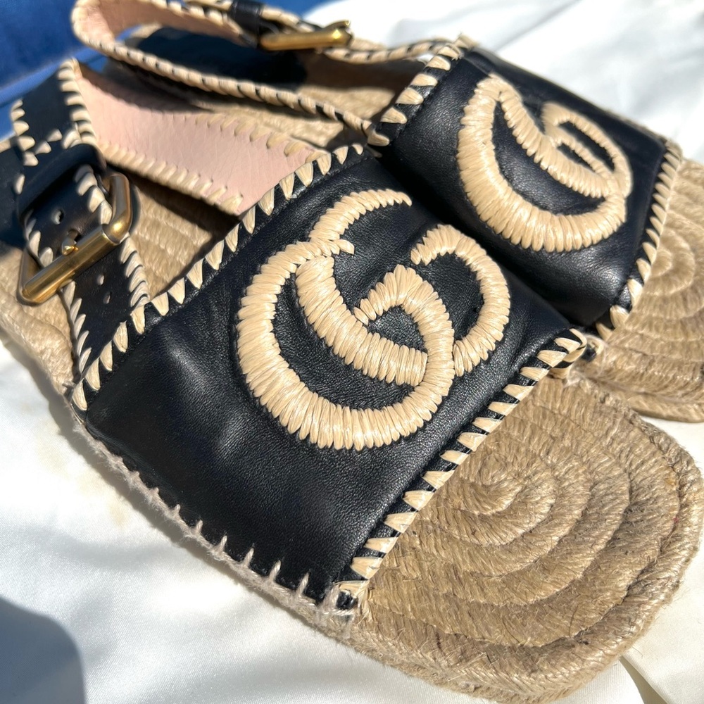 Gucci Marmont Espadrille Slide Sandals with GG & Gold Buckle Size 36 - Picture 5 of 10